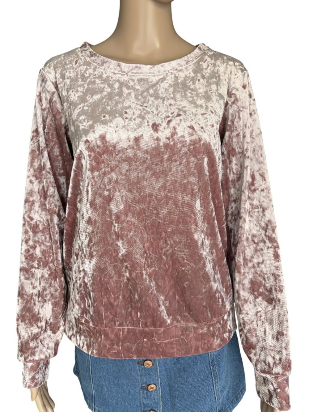 Matty M Women's Crushed Velour Long-Sleeve Pullover in Pink Blush Size Medium